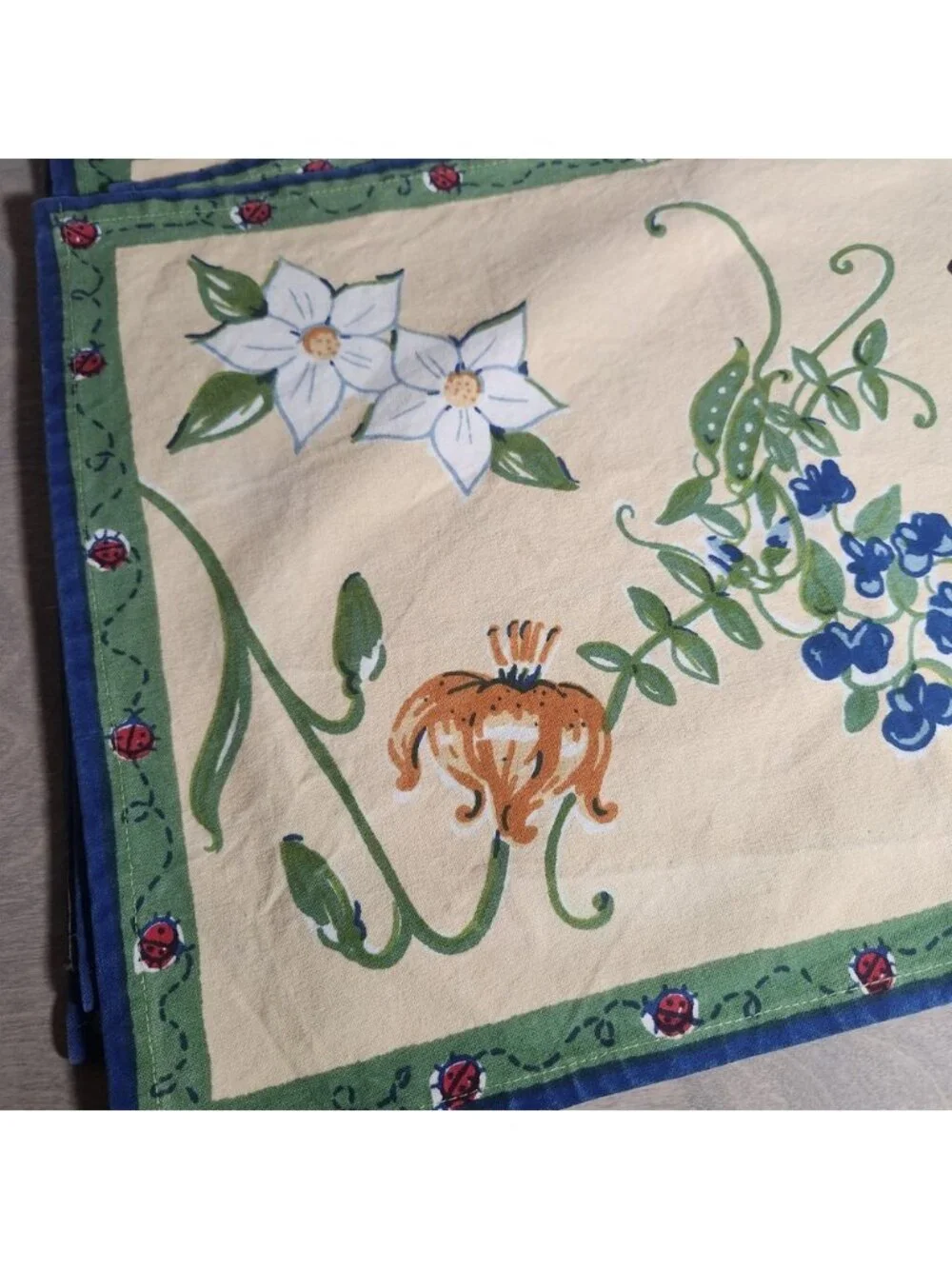 Y2k‎ Dazca Set of 5 Cotton Placemats Floral Ladybug Blue Green Yellow Kitchen